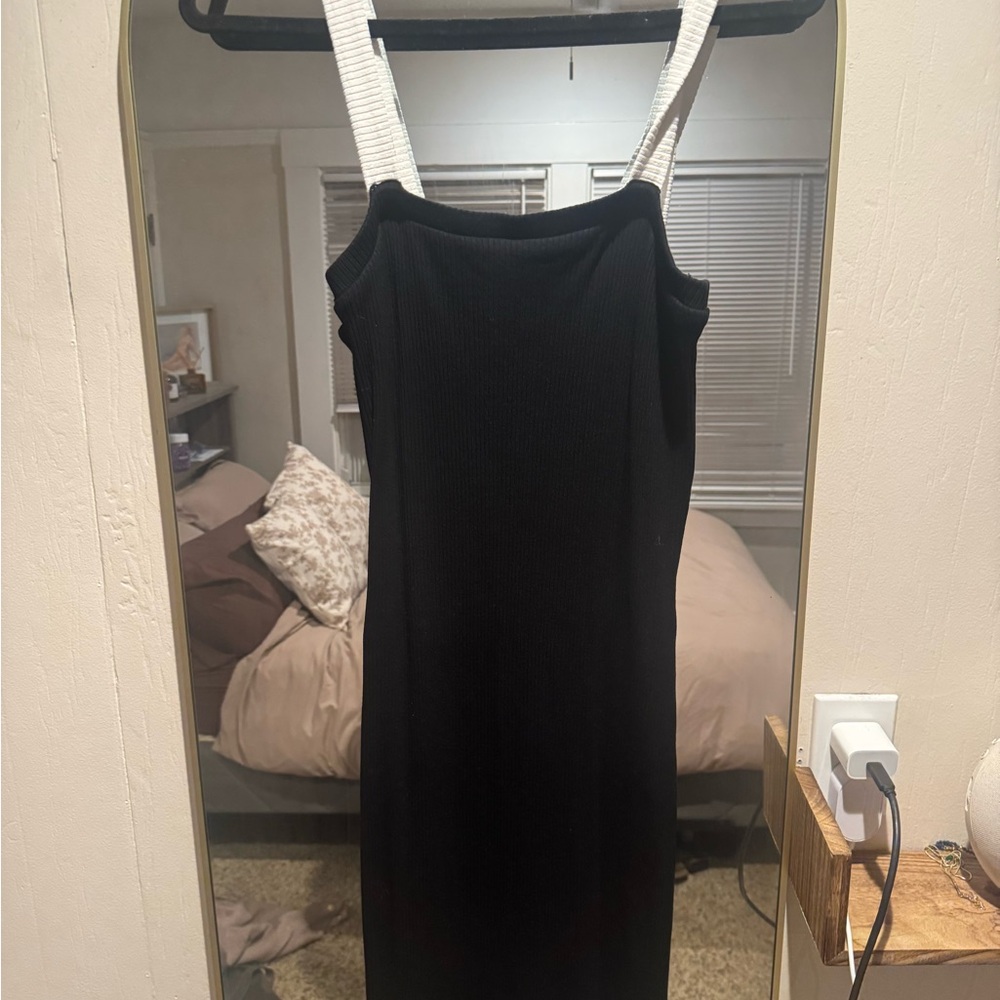 Comfy Chic Black Dress with White Straps